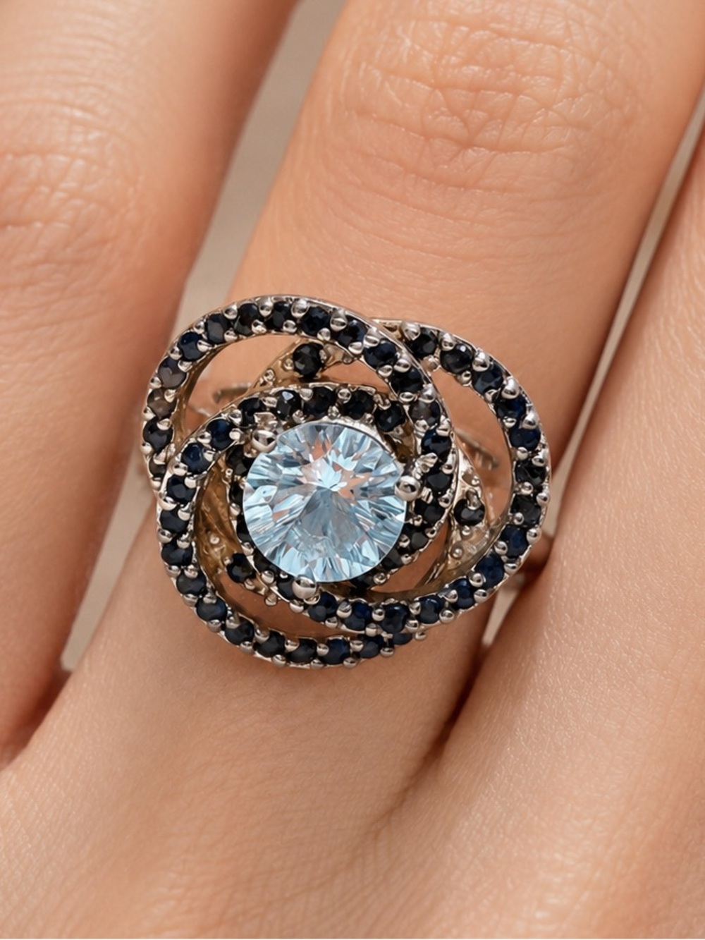 Vintage Sterling Silver Blue Stone Swirl Ring Size 6.5 – 925 Thailand